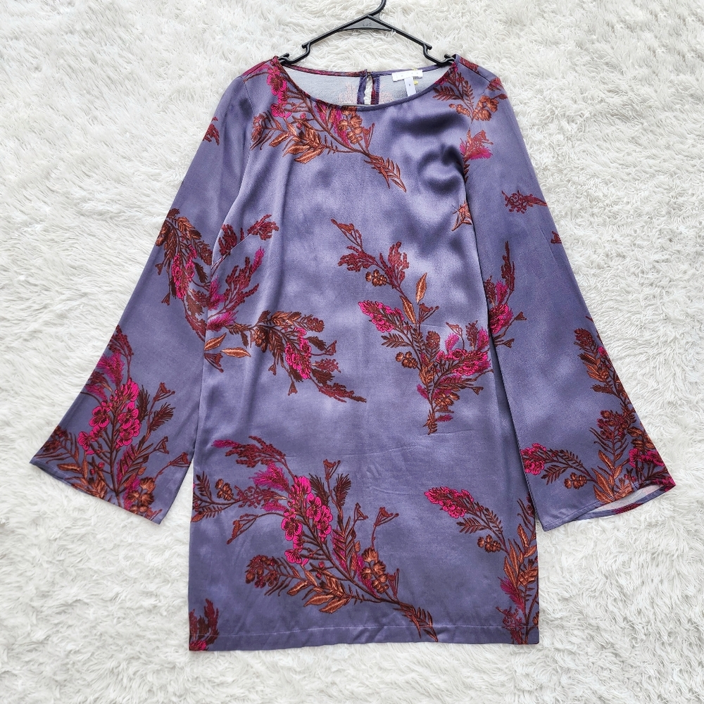 Leith‎ Floral Long Sleeve Silky Mini Dress